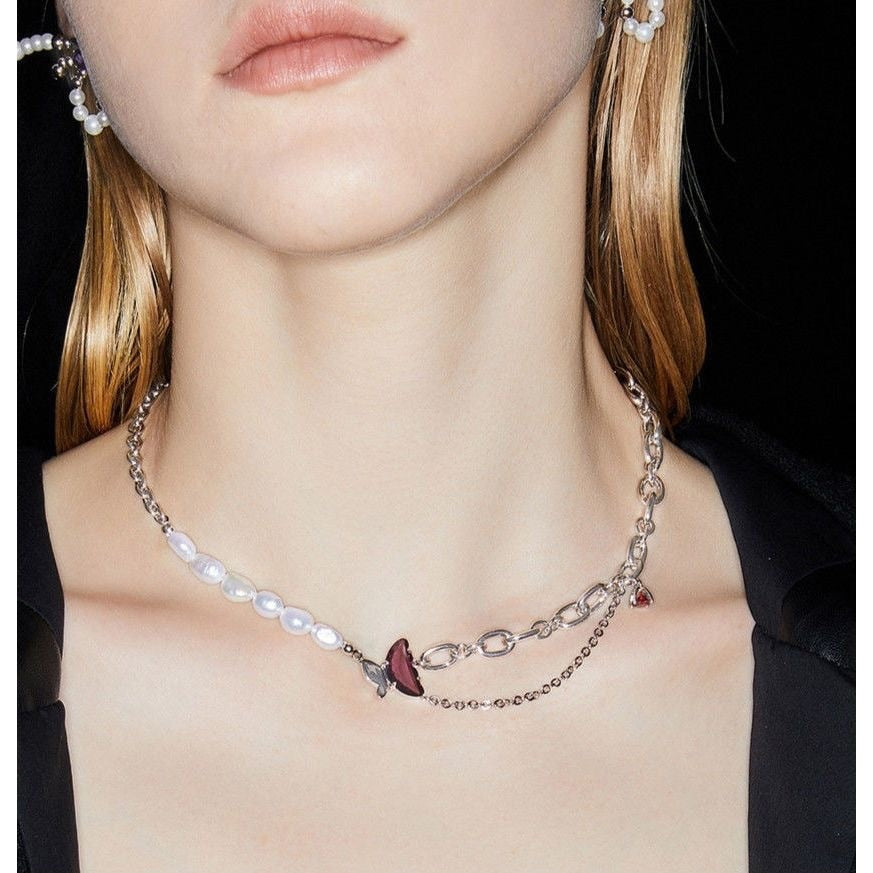 Shiny Butterfly Necklace Ladies Exquisite Double Layer Clavicle Chain Necklace Jewelry for Ladies Gift