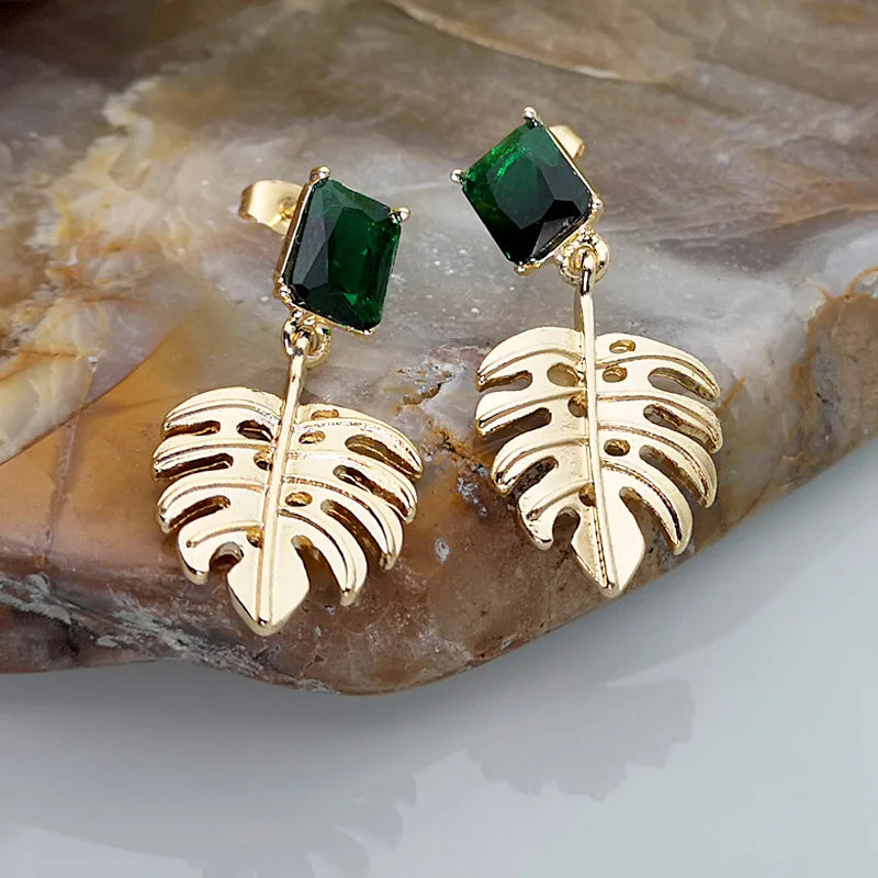 Green Enamel Coconut Leaf Pearl Drop Earrings Jewelry