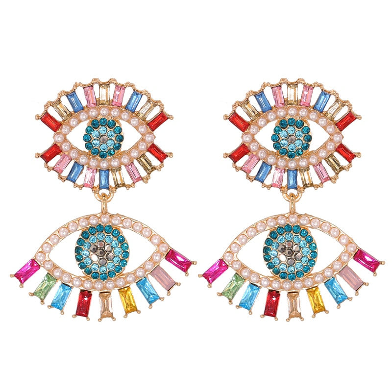 JUJIA Trendy Ethnic Love Heart Shape Evil Eye Drop Earrings For Women Vintage Statement Crystal Dangle Earring Jewelry Gift