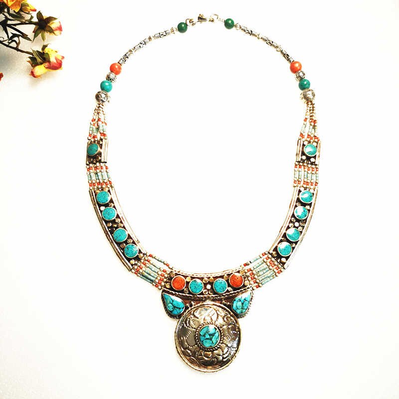 Tibetan jewerly Handmade Inlay Colorful Choker Necklace Ethnic BOHO Fashion TNL181