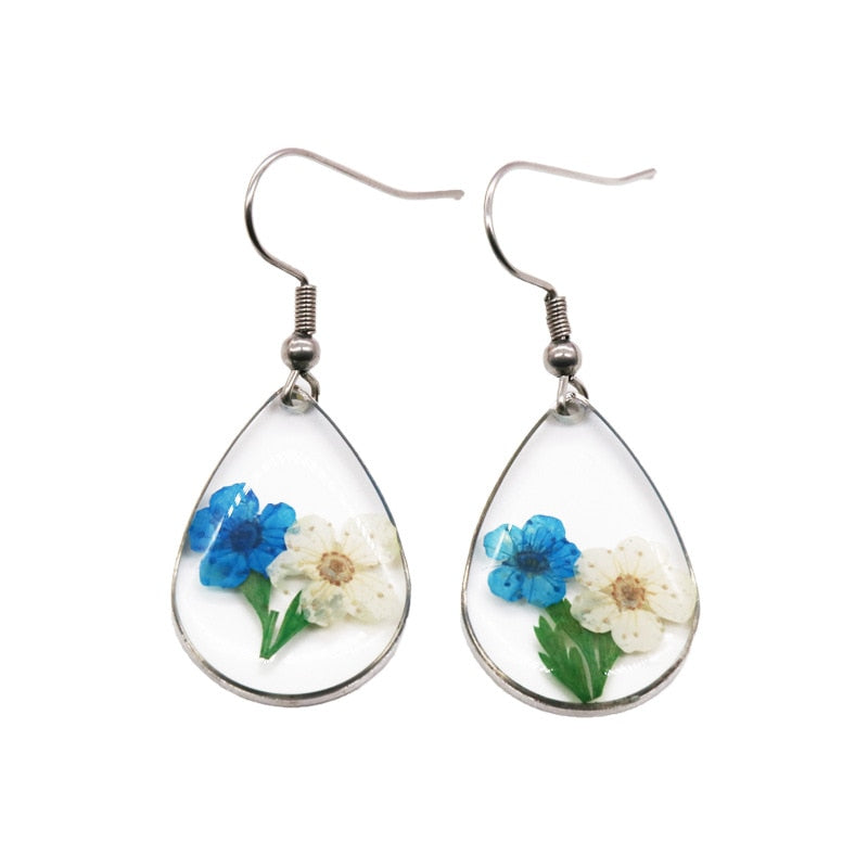 Creative Real Flower Earring Unique Round Dried Flower Drop Earrings Real Floral Sweet Earring For Women Gifts Summer Jewelry