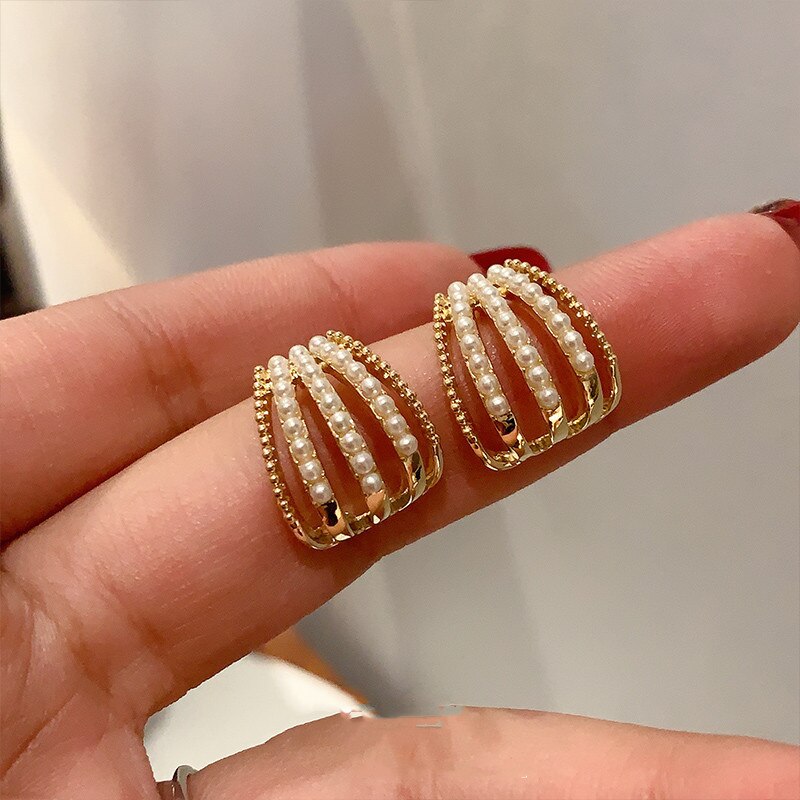 XIYANIKE Geometric Round Pearl Earrings Temperament Online Celebrity Earrings Personality Design Earrings