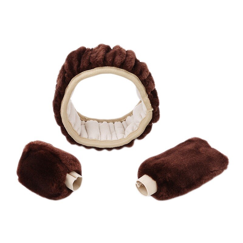 Car Steering Wheel Cover Gearshift Handbrake Cover Protector Decoration Warm Super Thick Plush Collar Soft Black Pink Women Man