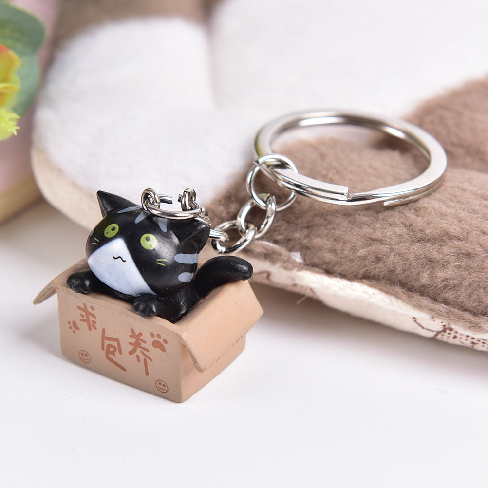 1pcs Creative Personality Cute Little Cat Box Keychain For Women Men Keychain Bag Pendants