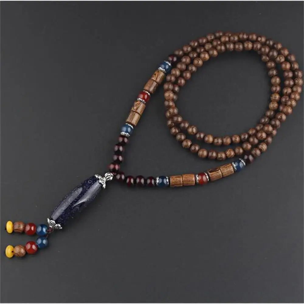 Nepal Wood Bead Pendant Long Necklace Jewelry
