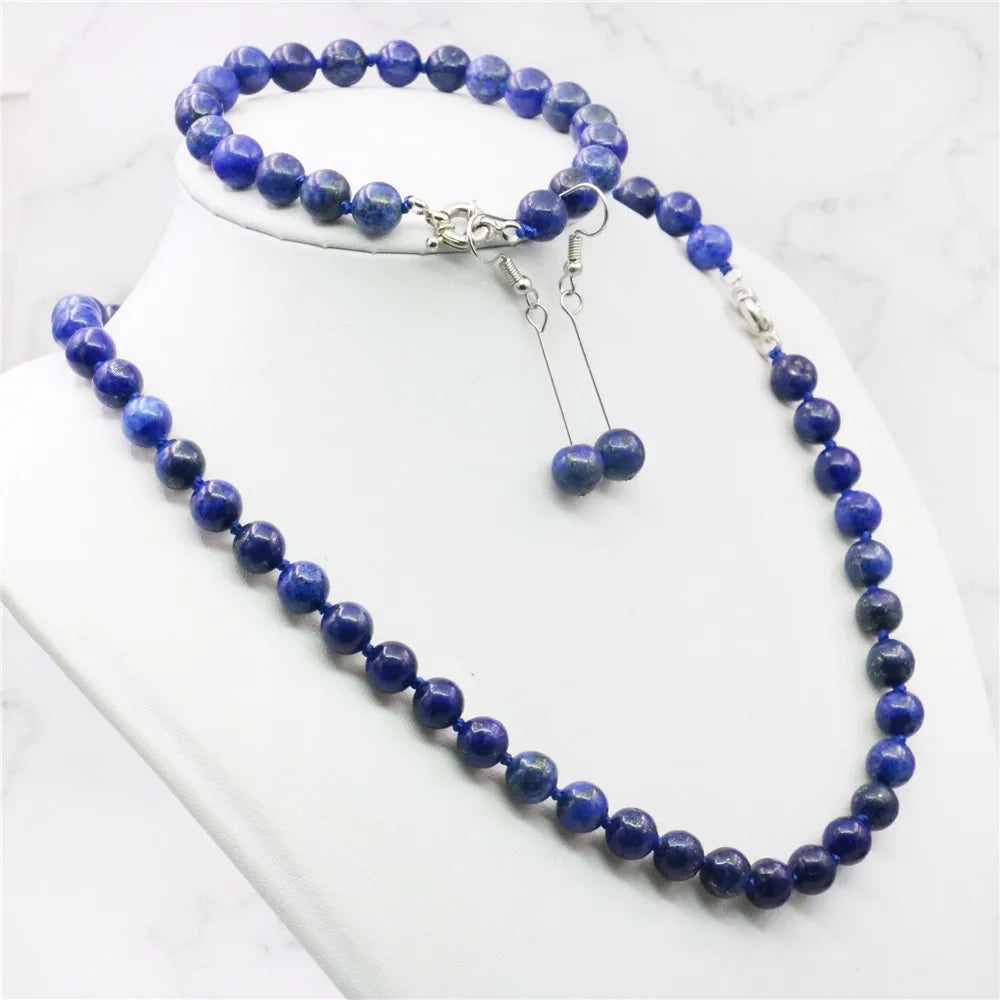Jewelry set 8mm Egyptian Lapis Lazuli Round Beads necklace bracelet earrings Natural Stone Christmas gifts BV110 Wholesale Price - Charlie Dolly