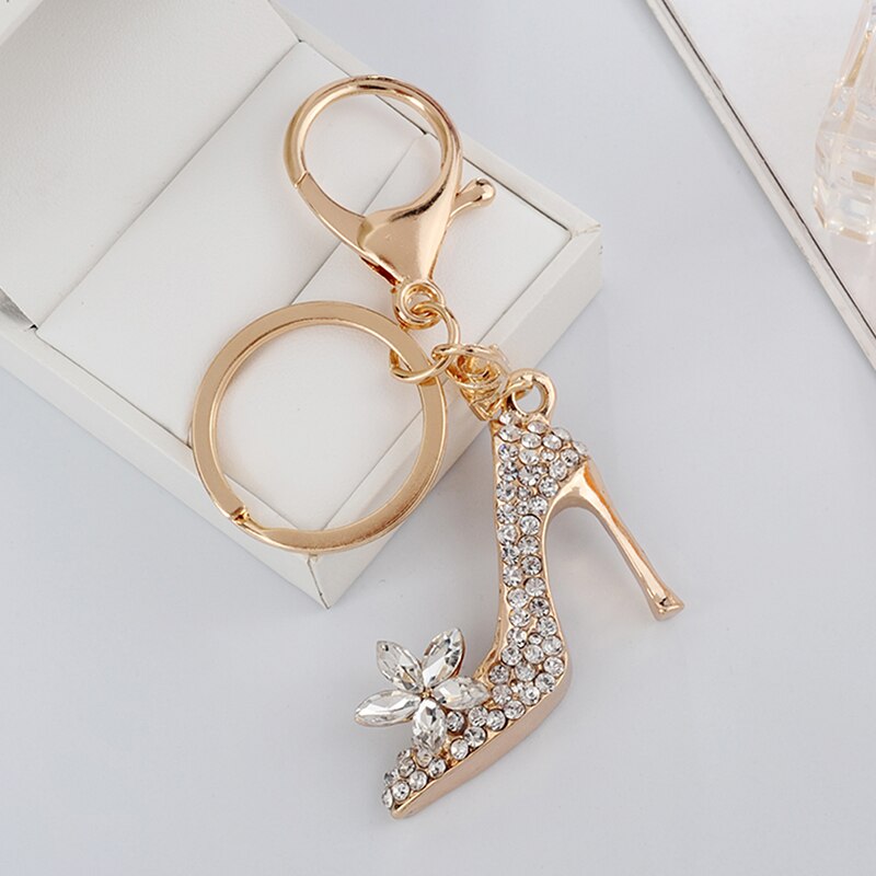 Crystal High Heel Shoe Keychain Purse Car Shiny Rhinestone Key Chain Bag Decorative Alloy Keyring