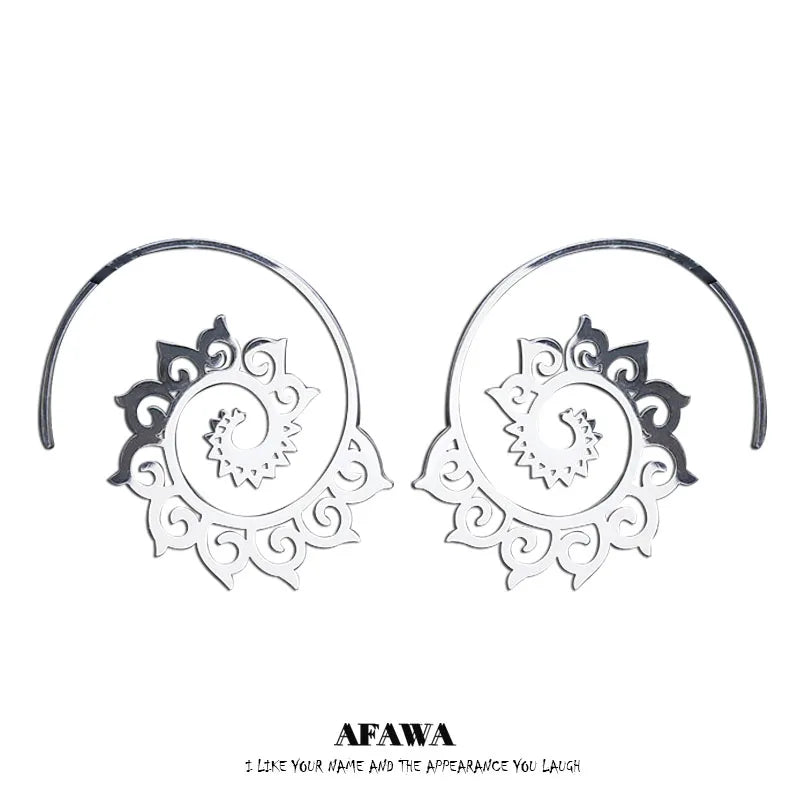 Mandala Spiral Steel Hoop Earrings Jewelry