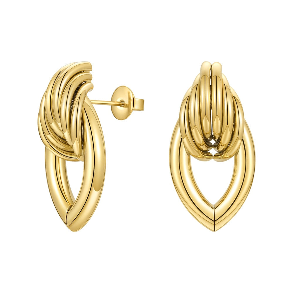 ENFASHION Hollow Water Stud Earrings For Women Gold Color Piercing Earings Stainless Steel Fashion Jewelry Gift Kolczyki E201214
