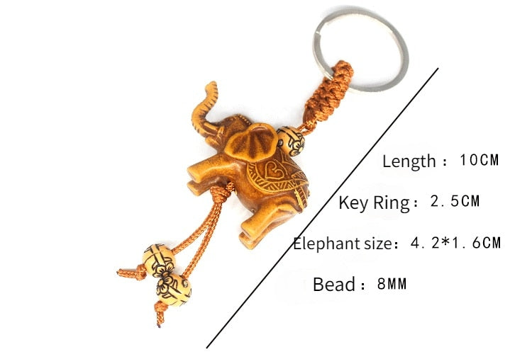 Women Men Lucky Wooden Elephant Carving Pendant Keychain Religion Chain Key Ring Keyring Jewelry Wholesale Cute Keychain