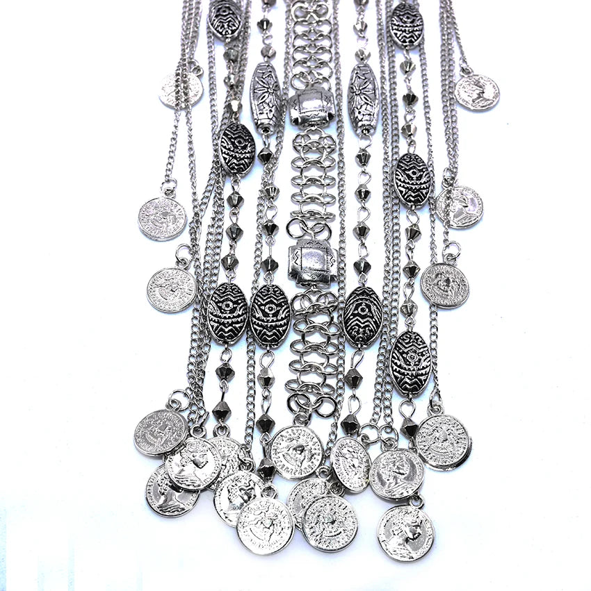 Coin Maxi Collar Tassel Choker Necklace Jewelry