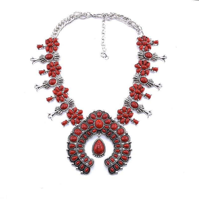 Bohemian Resin Stone Vintage Statement Choker Necklaces Women Fashion Indian Maxi Long Horn Pendants Necklace - Charlie Dolly