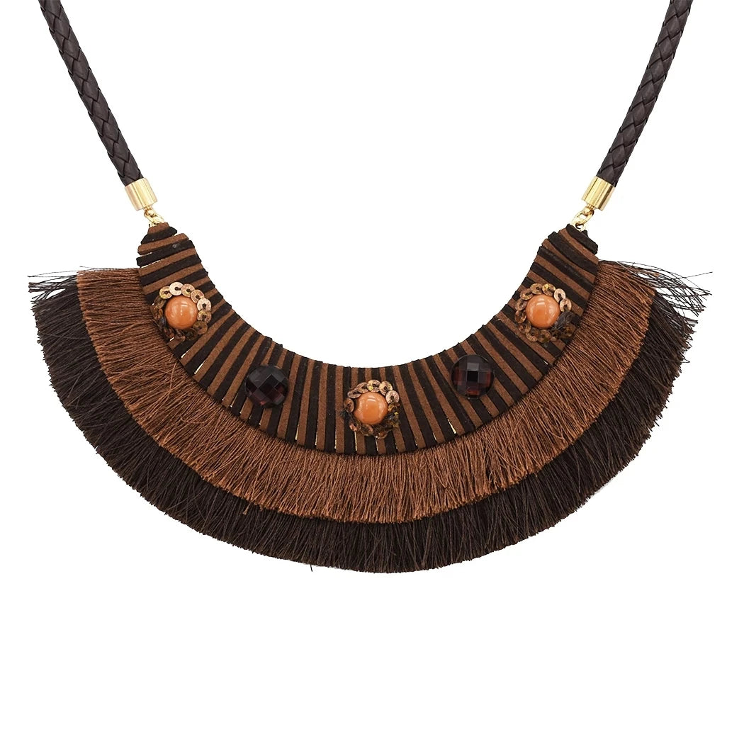 Thread Feather Bead Long Tassel Necklace Jewelry