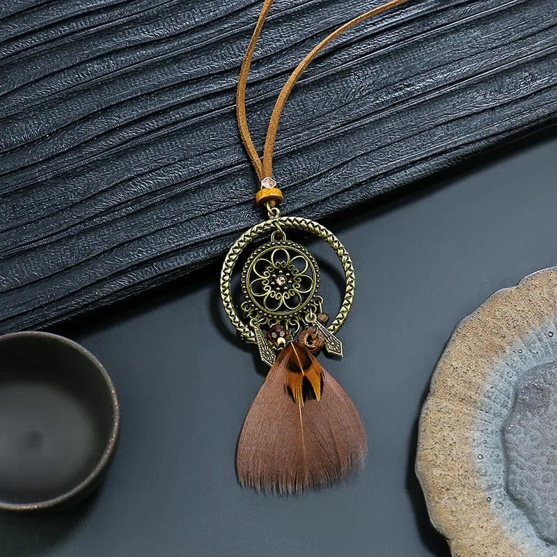 Feather Dreamcatcher Tassel Pendant Necklace Jewelry
