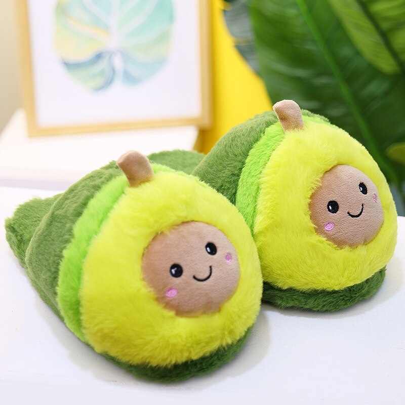 Kawaii Plush Avocado Slippers Stuffed Fruit Toys Cute Avocado Dolls for Girl Plush Food Doll Women Indoor Household Products