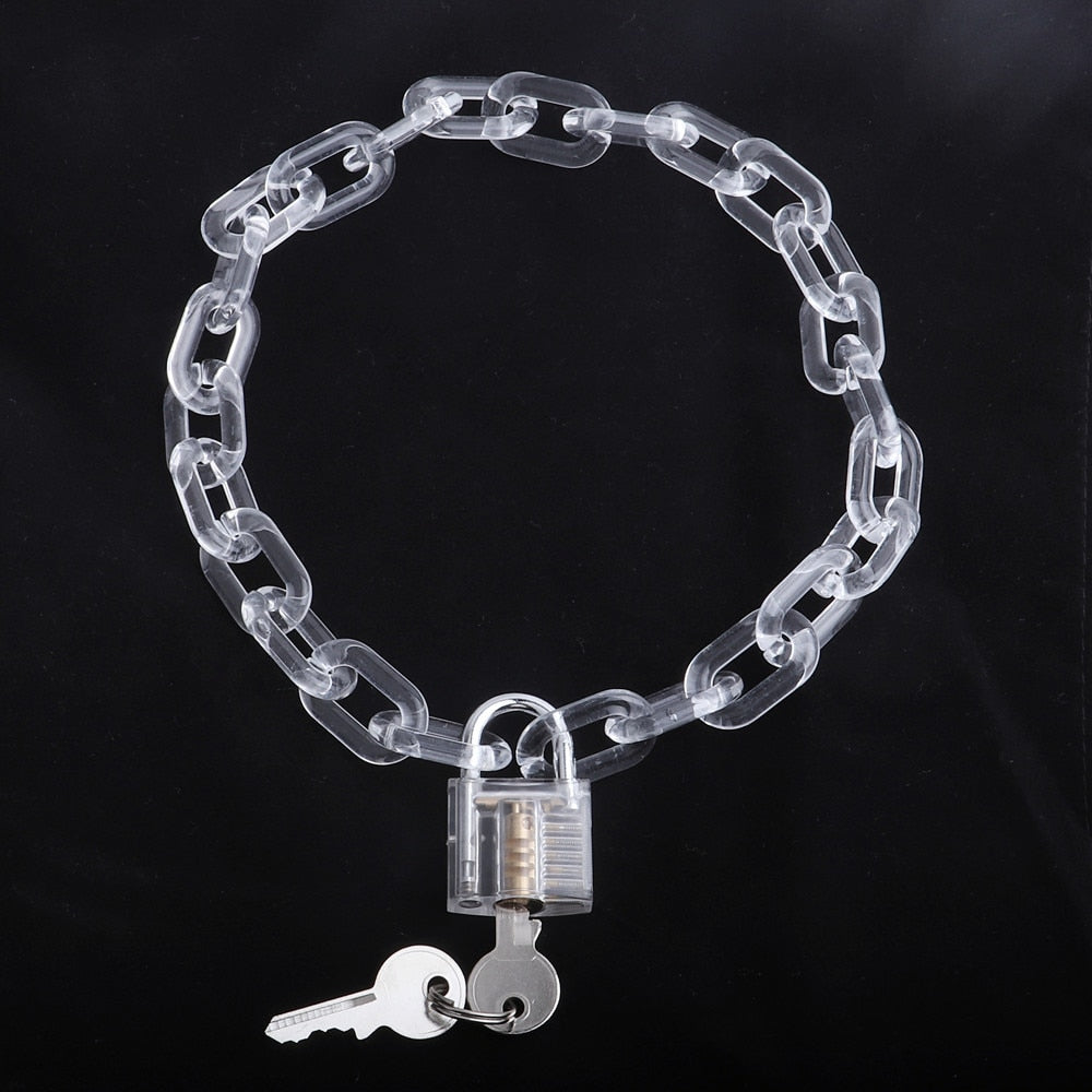 FishSheep Rock Acrylic Clear Lock Pendant Necklace For Women Pink Resin Lock Long Transparent Chain Choker Necklace 2020 Jewelry