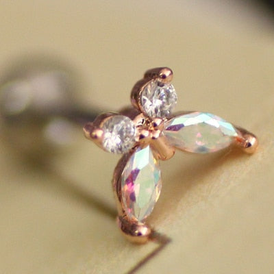 1Pcs INS Little Butterfly Stud Tragus Earring For Women Acrylic Rainbow Titanium Steel Screw Piercing Mid Low Helix Earring