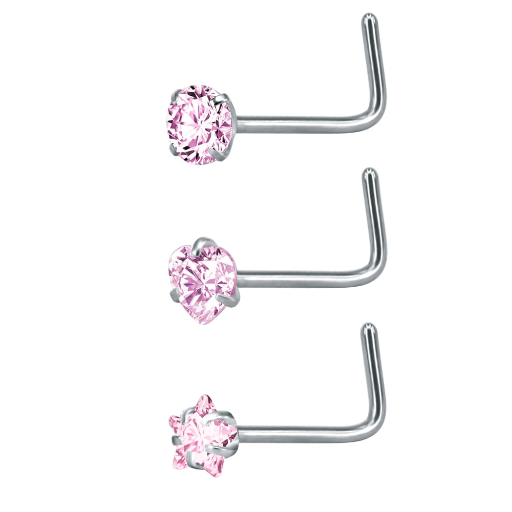 ZS 22g CZ Crystal Nose Studs Sets 12PCS/3PCS Nose Rings Studs Set Stainless Steel Nose Piercing Screws Fashion Nose Septum Rings