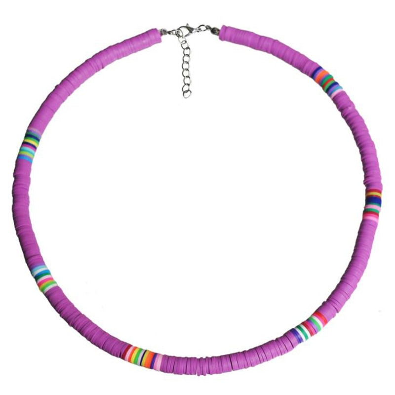 6MM Punk Polymer Clay Necklace Soft Pottery Choker Necklace Colorful Surfer Beads Collar Handmade Femme Jewelry Gifts