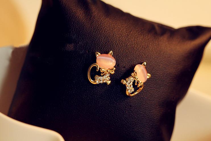 Cute rhinestone bow, cat earrings For Women girl Accessories jewelry wholesale