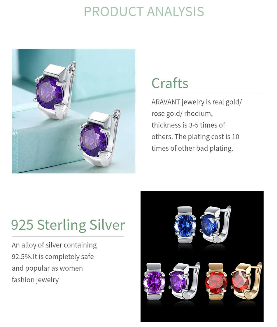 925 Silver Amethyst Hoop Earrings, Colorful Gemstone Wedding Jewelry