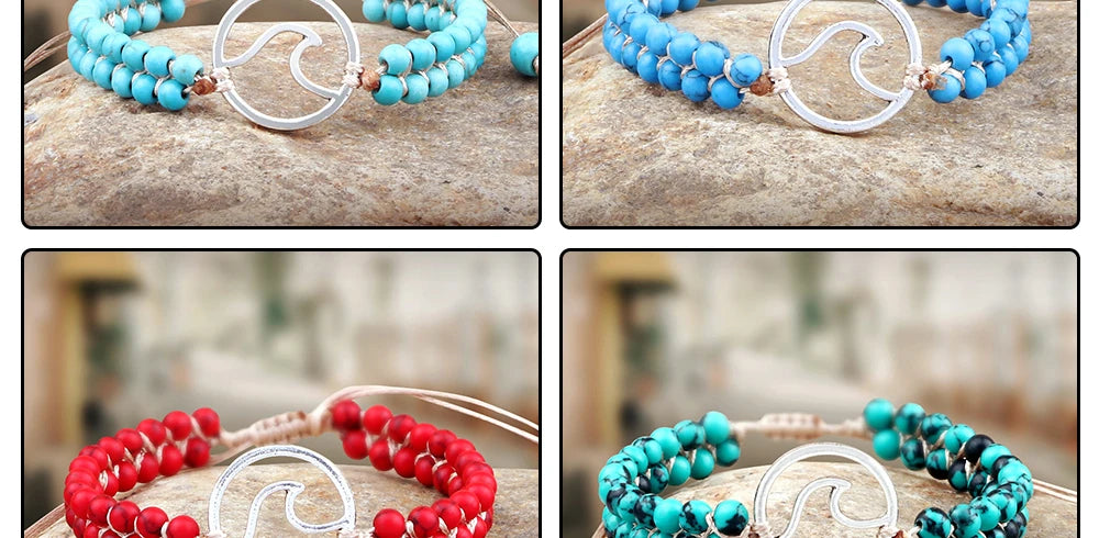 Boho Ocean Waves Bracelets Vintage Natural Stone Black Onyx Tiger Eye Beads Bracelet & Bangle Women Men Yoga Wristchain Jewelry - Charlie Dolly