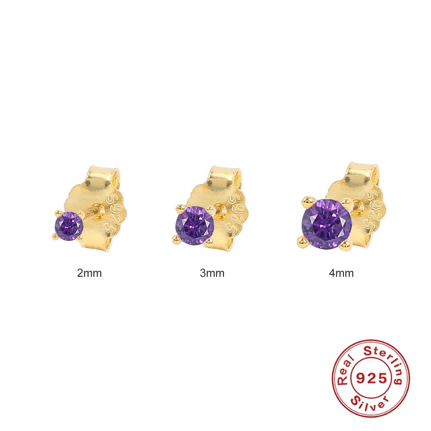 ROXI 3PCS 2/3/4mm 925 Sterling Silver Four-claw Solitaire Piercing Earrings for Women Girls Lovely Round Cartilage Stud Earring