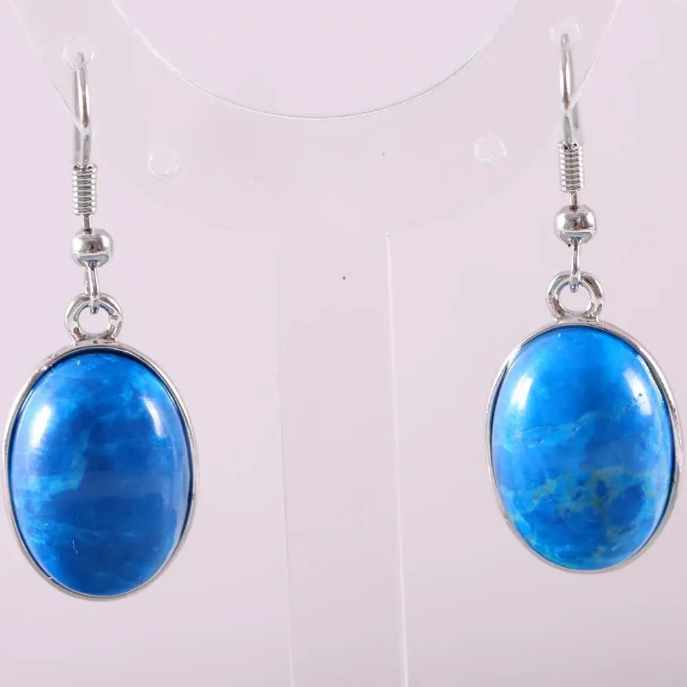 White Opal Lapis Cabochon Drop Earrings Jewelry