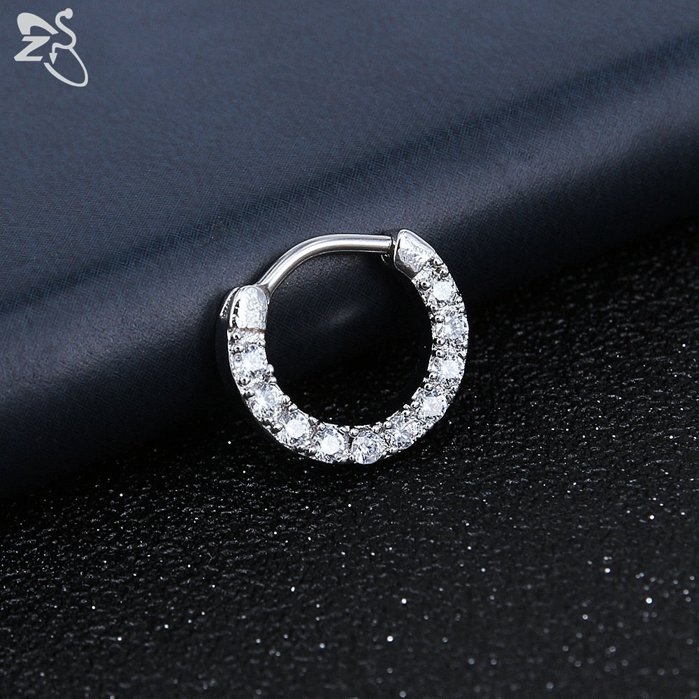 ZS 1 Piece 316L Stainless Steel Nose Ring 16G Zirconia Septum Clicker Rock Ear Helix Septum Piercing Rings Piercing Jewelry 8mm