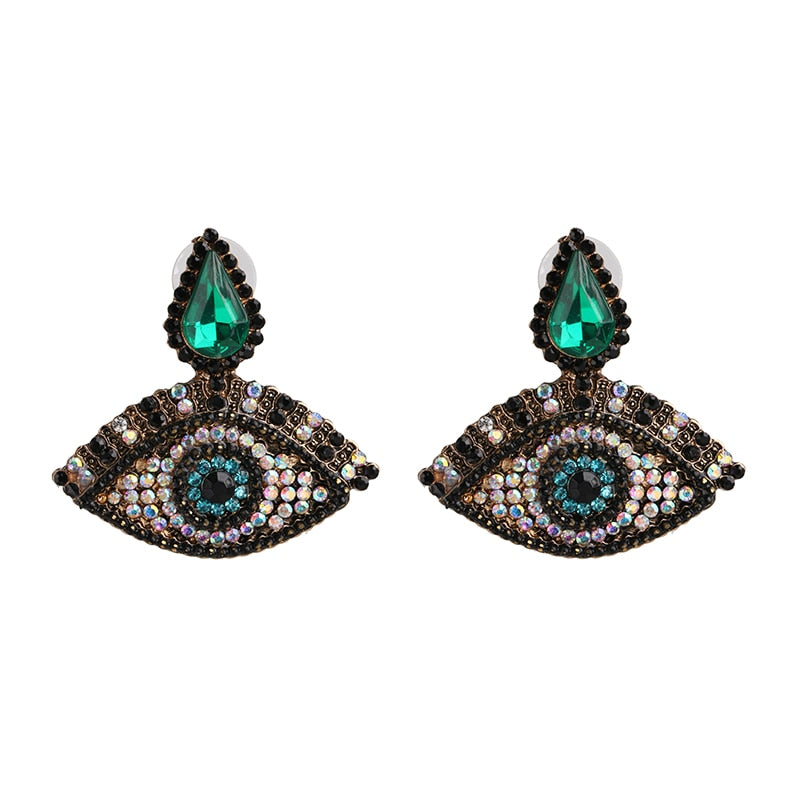 JUJIA Trendy Ethnic Love Heart Shape Evil Eye Drop Earrings For Women Vintage Statement Crystal Dangle Earring Jewelry Gift