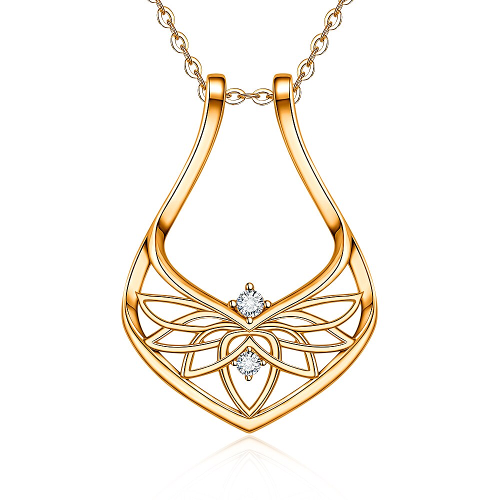 Sterling Silver Ring Holder Necklace Stand for Wedding Rings Lotus Crystal Magic Rhombus Dainty Simple Pendant Love Jewelry