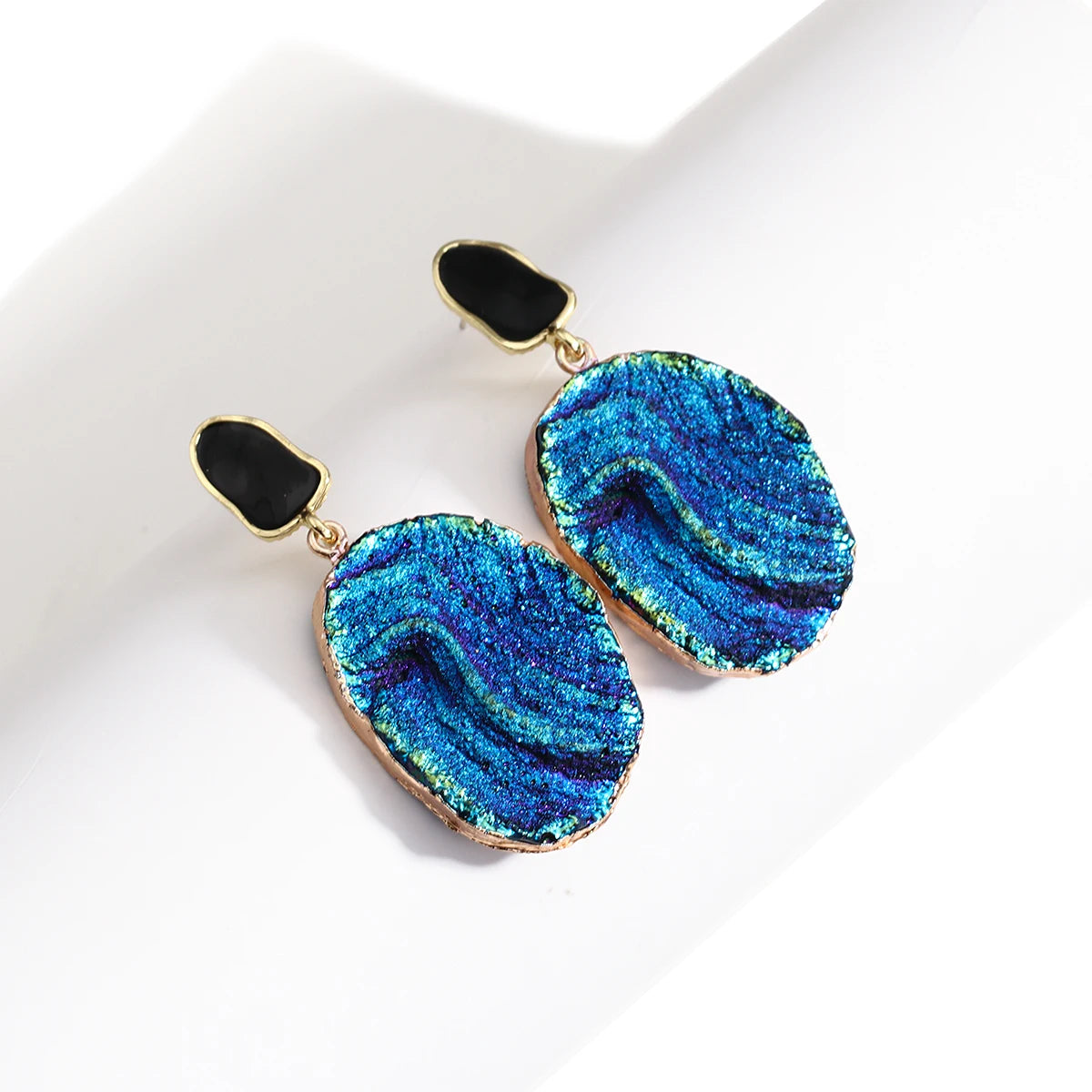 Volcanic Rock Abstract Drop Earrings, Starry Night Boho Jewelry