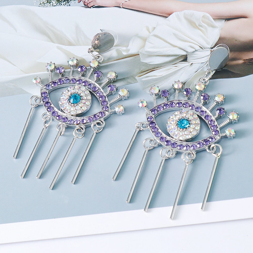 JUJIA Trendy Ethnic Love Heart Shape Evil Eye Drop Earrings For Women Vintage Statement Crystal Dangle Earring Jewelry Gift