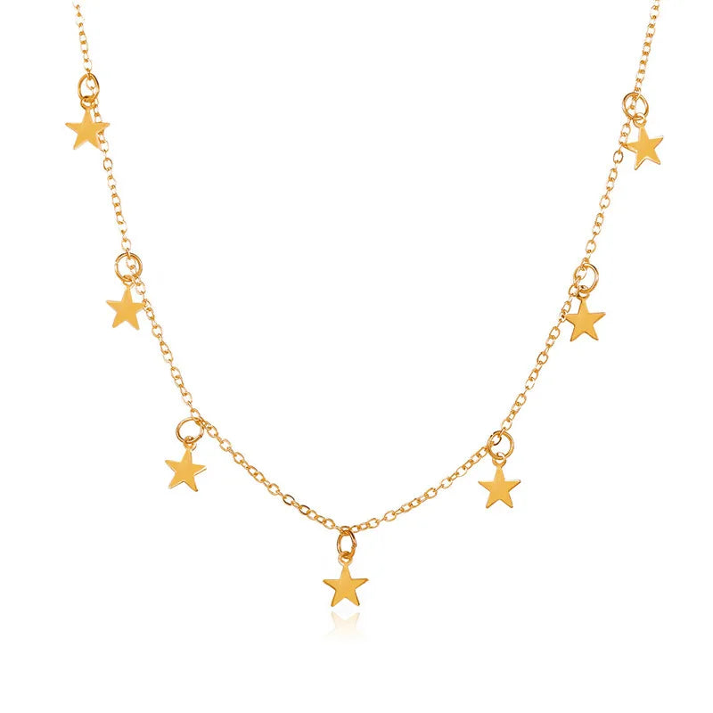 Gold Star Tassel Chain Choker Necklace Jewelry