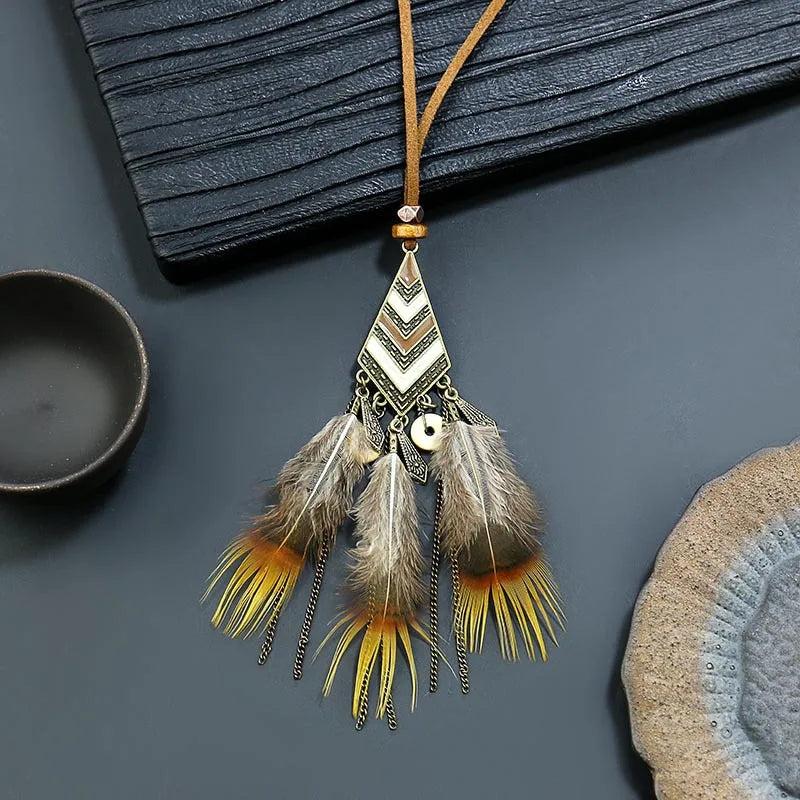 Feather Dreamcatcher Tassel Pendant Necklace Jewelry