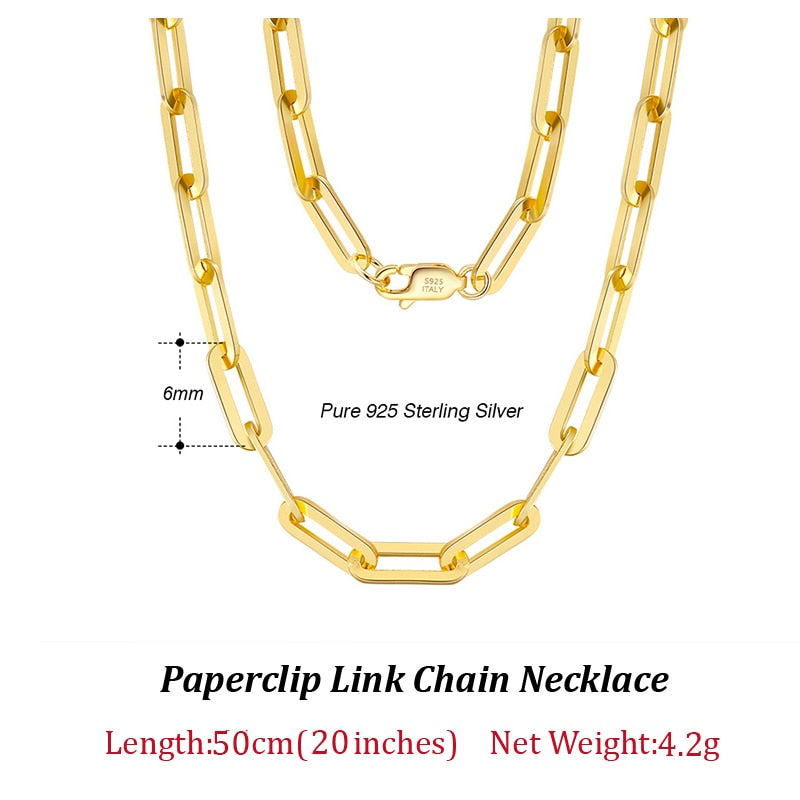 ORSA JEWELS 14K Gold Plated Genuine 925 Sterling Silver Paperclip Neck Chain 6/9.3/12mm Link Necklace for Women Men Jewelry SC39 - Charlie Dolly