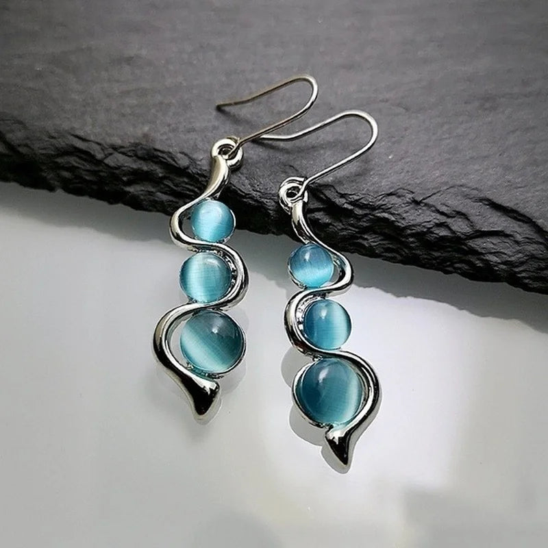 Silver Natural Stone Shine Drop Earrings Jewelry