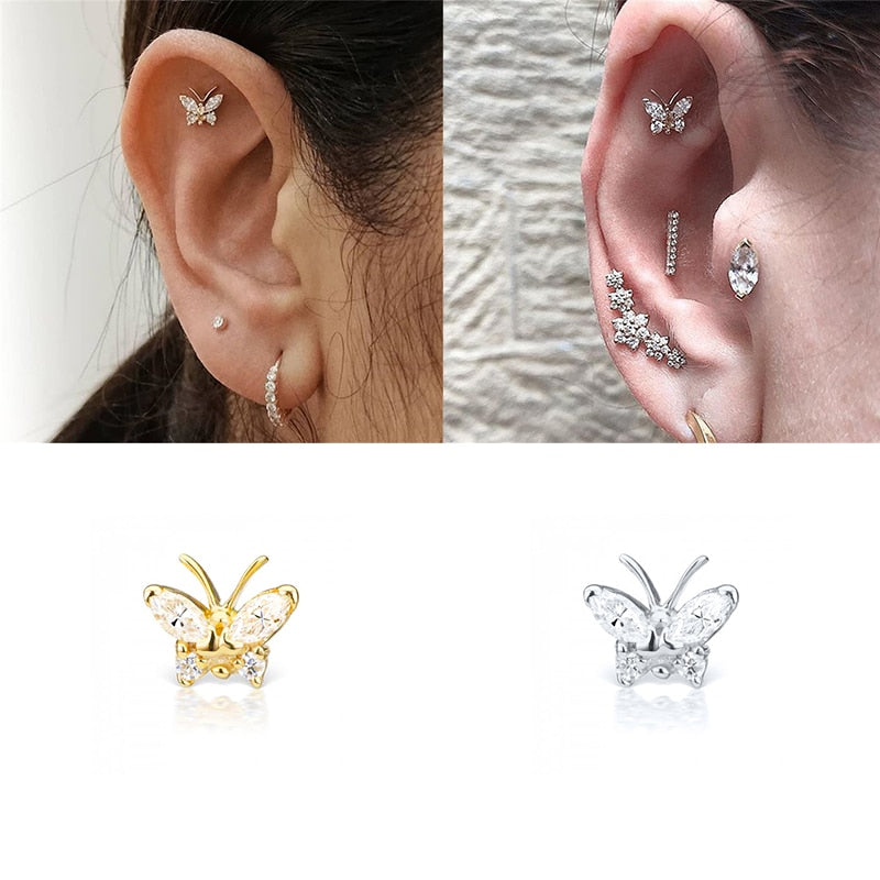 ROXI Flower Lightning Butterfly Cross Symbol Crown Eye Stud Earrings for Women Piercing Earrings Silver 925 Jewelry Pendientes