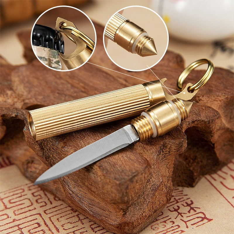 1pc Outdoor EDC Mini Folding Knife Pocket Self-defense Knife Exquisite Brass Knife Keychain Demolition Express Unpacking Knife