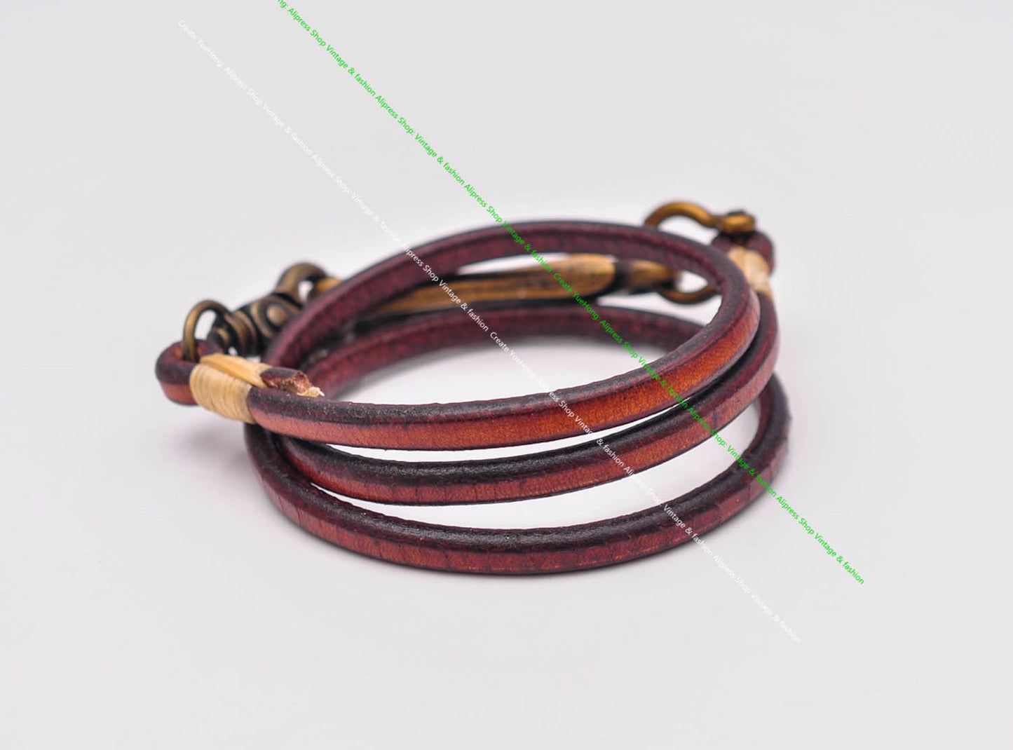 30" Retro Brown Handmade Long Punk Biker Motocycle Trucker 7*5mm Thick Plain Leather Keychain Jean Wallet Chain With Brass Hook