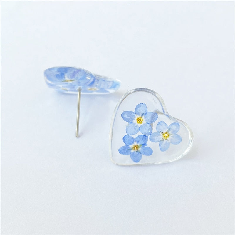 Creative Real Flower Earring Unique Round Dried Flower Drop Earrings Real Floral Sweet Earring For Women Gifts Summer Jewelry