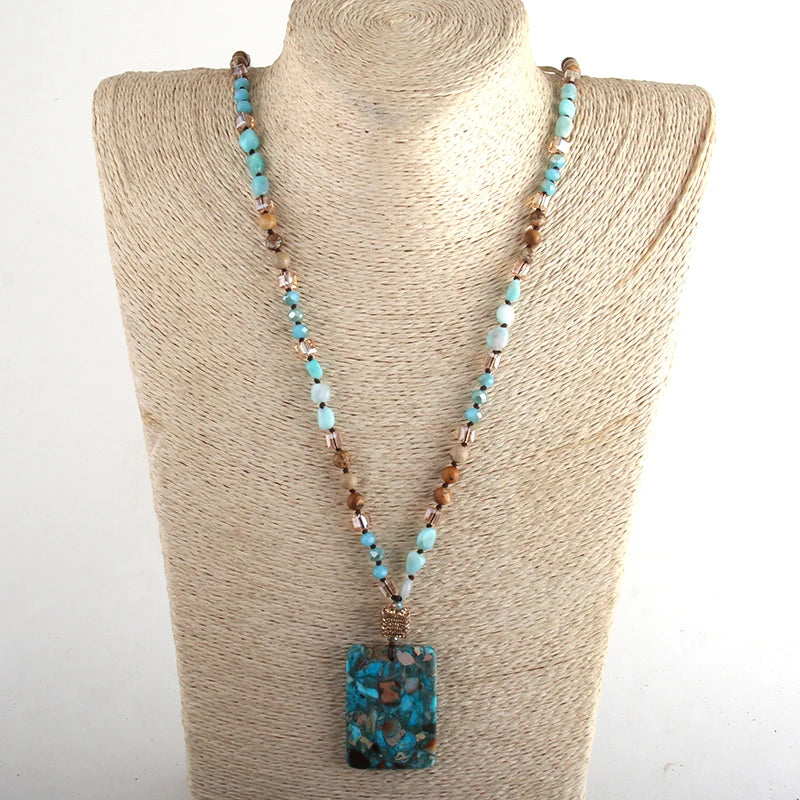 Fashion Bohemian Jewelry Random Shape Natural Stones Crystal Knotte With Semi Precious Pendant Necklaces For Boho Necklace - Charlie Dolly