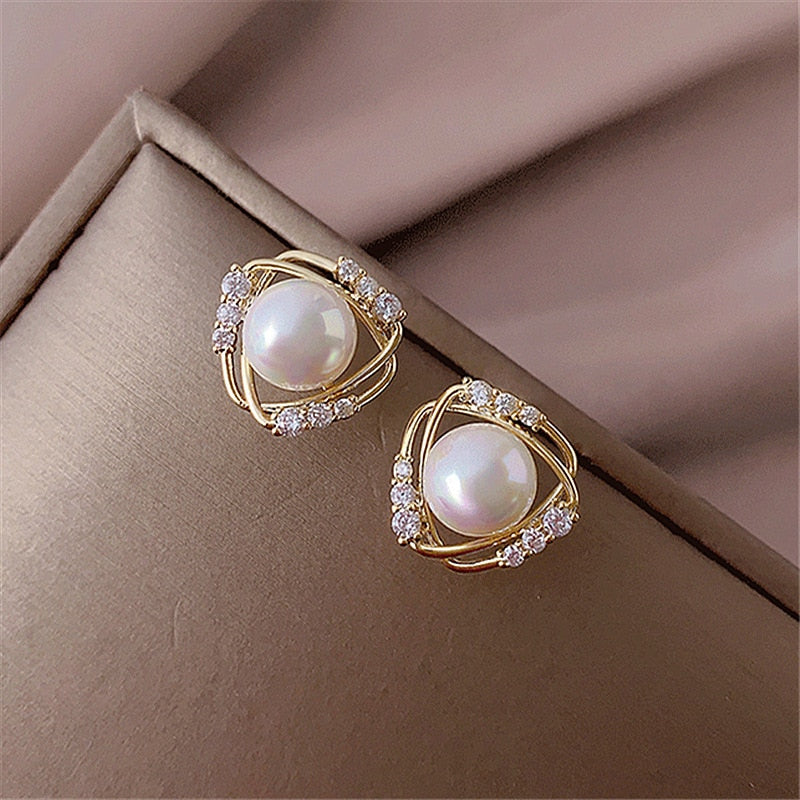 XIYANIKE Geometric Round Pearl Earrings Temperament Online Celebrity Earrings Personality Design Earrings