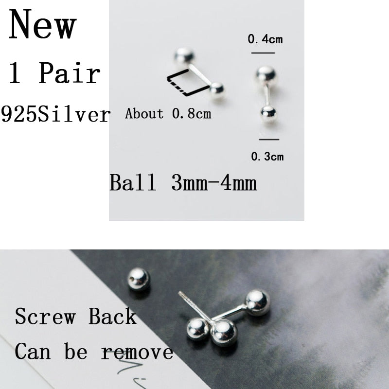La Monada Sterling Silver Stud Earrings Women Two Ball Fine 925 Silver Jewelry Woman Earrings Stud Silver 999 Keep Piercing Nut