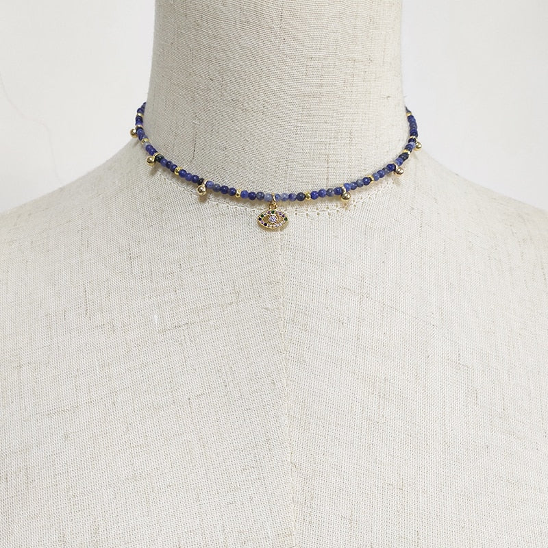 Hand-Made Exquisite Natural Stone Beaded Necklace Charm Eye Pattern Accessory Pendant Women Retro Fashion Neck Jewelry Колье
