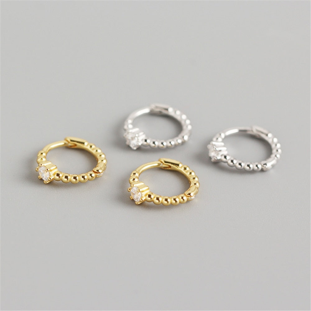 ANDYWEN 925 Sterling Silver 8mm Beads Huggies Middle Hoop Crystal Women Party Piercing Pendiente Clips Wedding Rock Punk Jewelry