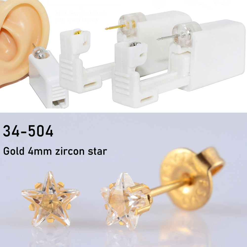 Disposable Sterile Ear Piercing Unit Cartilage Tragus Helix Piercing Gun Tool Kit Build In Steel Stud Earring Star Ball