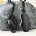 CSJA Obsidian Necklace Natural Stone Wolf Buddha Sculpture Tree of Life Animal Owl Men Necklaces Pendant Meditation Jewelry G644 - Charlie Dolly