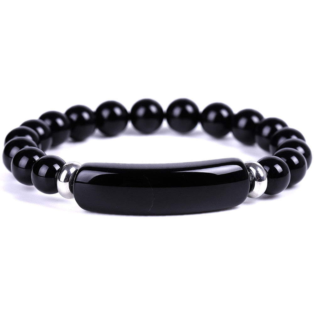 8mm Natural Stone Strand Beads Bracelet Reiki Healing Pink Quartz Aventurine Agates Rose Crystal Rectangle Bar Charms Bracelets