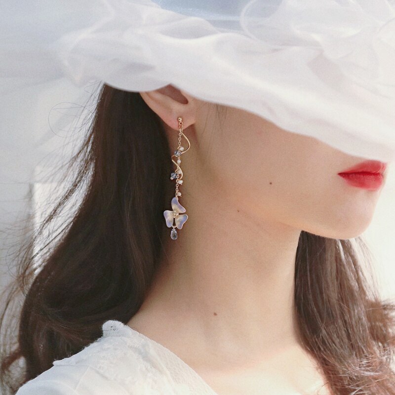 MENGJIQIAO New Elegant Metal Flower Cute Cat Dangle Earrings For Women Brincos Temperament pendientes mujer Holiday Jewelry
